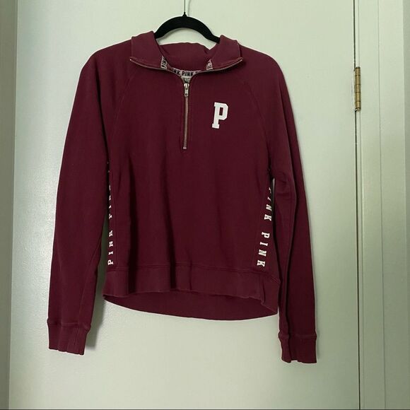 🍄 PINK Victoria’s Secret Maroon Quarter Zip Sweater - Picture 2 of 5